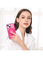 Mobile Phone Case iPhone 13 6.1 inch [Compatible with MagSafe] Translucent Matte Magnetic Shockproof Anti-Fingerprint Protective Case Case, Bright pink - Image 3