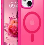 Mobile Phone Case iPhone 15 6.1 inch [Compatible with MagSafe] Translucent Matte Magnetic Shockproof Anti-Fingerprint Protective Case Case, Bright pink