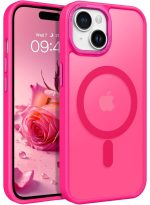 Mobile Phone Case iPhone 15 6.1 inch [Compatible with MagSafe] Translucent Matte Magnetic Shockproof Anti-Fingerprint Protective Case Case, Bright pink