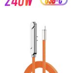 240W Type-C to Type-C Fast Charging Braided Data Cable 1.5m with Foldable Phone Stand, 90° Angled Design - Orange