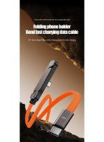 240W Type-C to Type-C Fast Charging Braided Data Cable 1.5m with Foldable Phone Stand, 90° Angled Design - Orange - Image 6