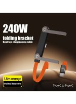 240W Type-C to Type-C Fast Charging Braided Data Cable 1.5m with Foldable Phone Stand, 90° Angled Design - Orange - Image 4