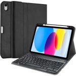 iPad 10th Generation Case with Detachable Wireless Keyboard, 10.9 Inch 2022, PU Leather - Black