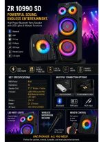 ZERO ZR 10990 SD Party Speaker, Dual 12-Inch Woofer, 80W RMS, Bluetooth,Rechargeable, Black - Image 4