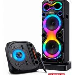 ZERO ZR 12980 SD Party Speaker, 120W RMS, Dual 12-Inch Woofer, Bluetooth, USB, FM Radio, LED Lights, Black