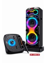 ZERO ZR 12980 SD Party Speaker, 120W RMS, Dual 12-Inch Woofer, Bluetooth, USB, FM Radio, LED Lights, Black