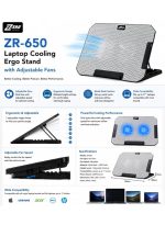 ZR650 Laptop Cooling Ergo Stand with Adjustable Dual Fans for Laptops up to 17-inch - White/Black - Image 3