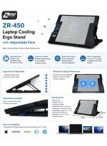 ZR-450 Laptop Cooling Stand with Dual Adjustable Fans, Ergonomic & Portable - White/Black - Image 3
