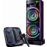 ZR 10980 SD Party Speaker, 80W RMS, Dual 12-Inch Woofer, Bluetooth, LED Lights, Rechargeable, Black