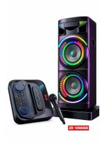 ZR 10980 SD Party Speaker, 80W RMS, Dual 12-Inch Woofer, Bluetooth, LED Lights, Rechargeable, Black