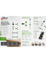 ZR-28 Multi Plug Power Strip with 6 Universal Outlets, USB & Type-C Ports, 2000W, 2 Meter Cable - Image 3